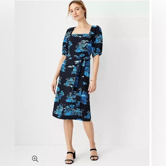 Ann Taylor Blue Floral Toile Square Neck Shift Dress Sz.12P NWT - Picture 1 of 15